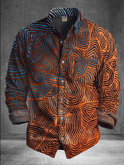 Moisture-Wicking Abstract Gradient Lines and Chest Pocket Casual Long-Sleeve Shirt