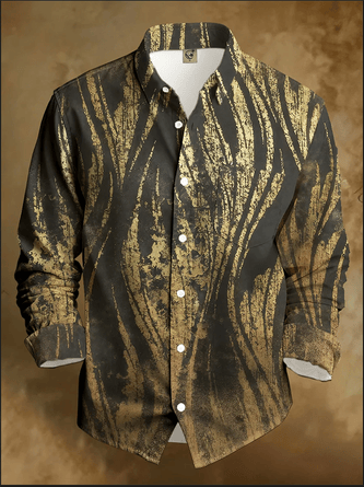 Moisture-Wicking Abstract Gradient Lines and Chest Pocket Casual Long-Sleeve Shirt