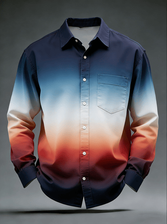 Moisture Wicking Ombre Chest Pocket Holiday Long Sleeved Shirt