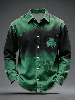 Moisture Wicking, St. Patrick's Day Gradient Shamrock Chest Pocket Holiday Long Sleeved Shirt