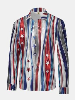 American Flag Striped Long Sleeve Dress Shirt