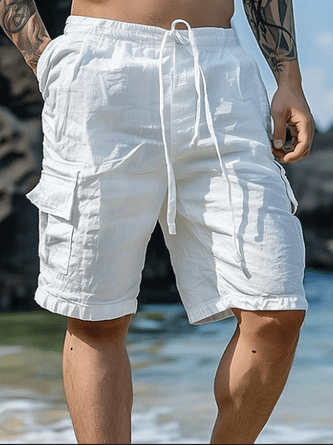 Cotton And Linen Solid Color Breathable Drawstring Elastic Waist Casual Cargo Pants