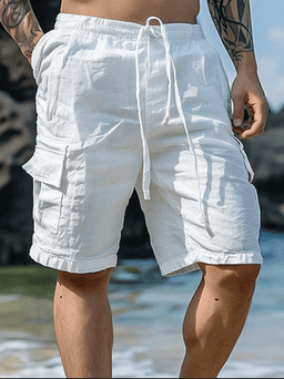 Cotton And Linen Solid Color Breathable Drawstring Elastic Waist Casual Cargo Pants