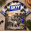 SKYY Vodka Too Old To Care Skeleton Vintage Hawaiian Shirt