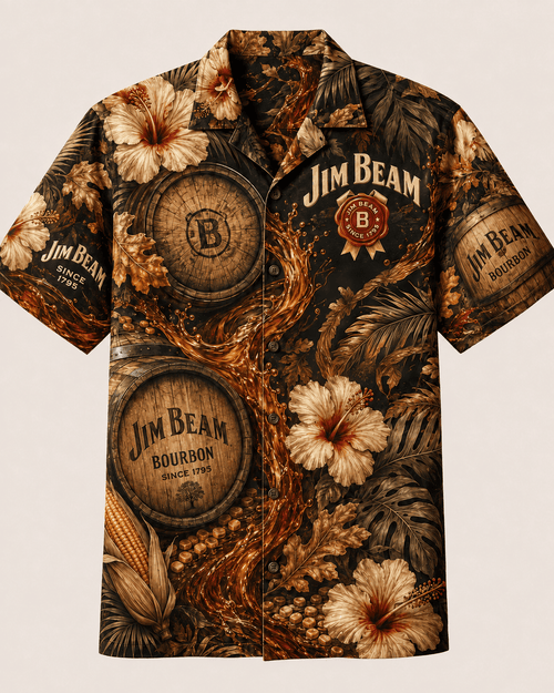 Jim Beam Bourbon Barrel Splash Hawaiian Shirt