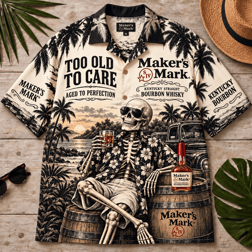 Maker’s Mark Too Old To Care Skeleton Vintage Hawaiian Shirt