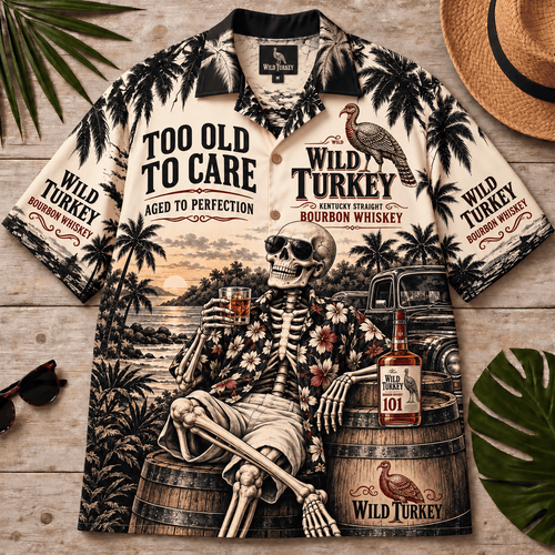 Wild Turkey Too Old To Care Skeleton Vintage Hawaiian Shirt