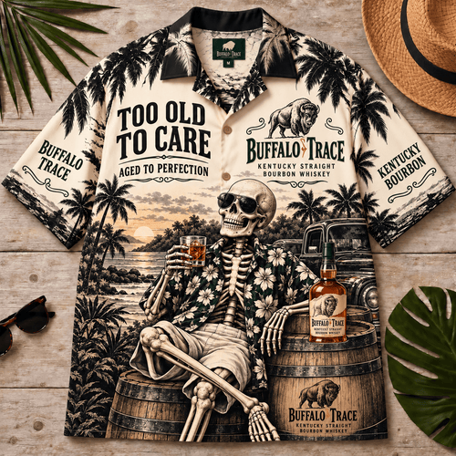 Buffalo Trace Too Old To Care Skeleton Vintage Hawaiian Shirt