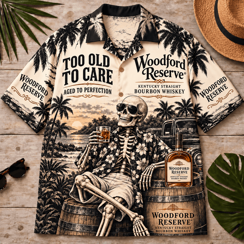 Woodford Reserve Too Old To Care Skeleton Vintage Hawaiian Shirt