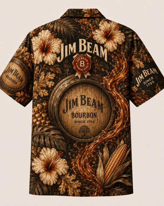 Jim Beam Bourbon Barrel Splash Hawaiian Shirt