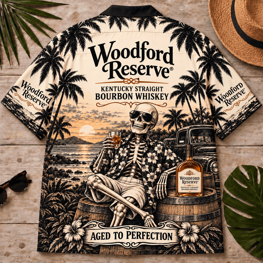 Woodford Reserve Too Old To Care Skeleton Vintage Hawaiian Shirt