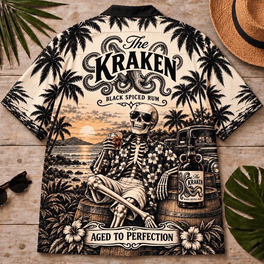 Kraken Rum Too Old To Care Skeleton Vintage Hawaiian Shirt