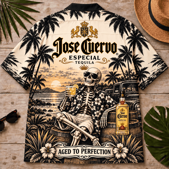 Jose Cuervo Too Old To Care Skeleton Vintage Hawaiian Shirt
