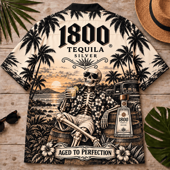 1800 Tequila Too Old To Care Skeleton Vintage Hawaiian Shirt
