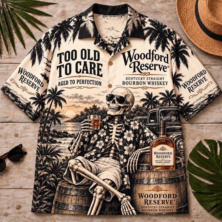 Woodford Reserve Too Old To Care Skeleton Vintage Hawaiian Shirt