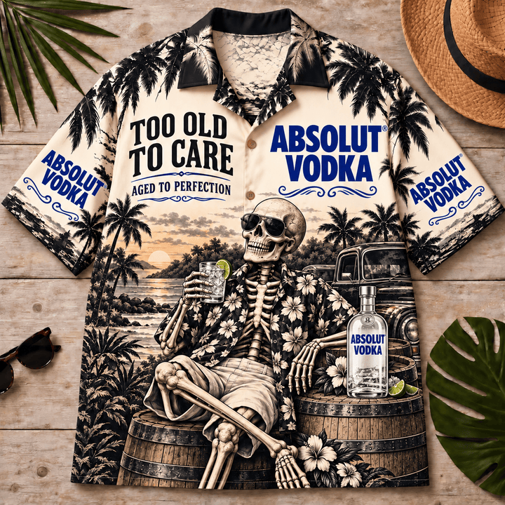 Absolut Too Old To Care Skeleton Vintage Hawaiian Shirt