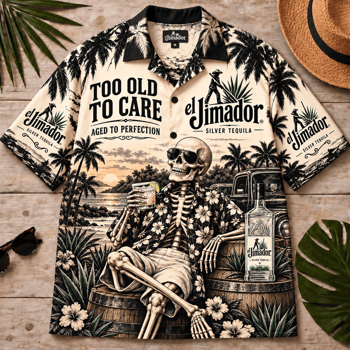 El Jimador Too Old To Care Skeleton Vintage Hawaiian Shirt
