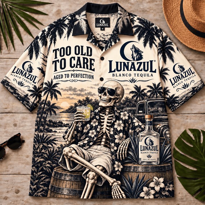Lunazul Too Old To Care Skeleton Vintage Hawaiian Shirt