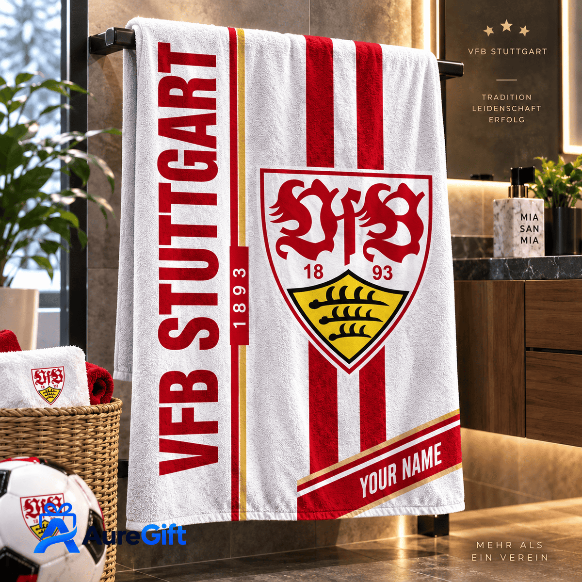 VfB Stuttgart Bundesliga Matchday Personalized Name Bath Towel For Fan - Limited Edition