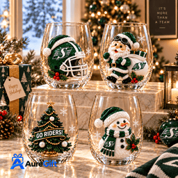 Saskatchewan Roughriders CFL Christmas Personalized Stemless Glass Set 4 – Premium Limited Edition Gift for Fans