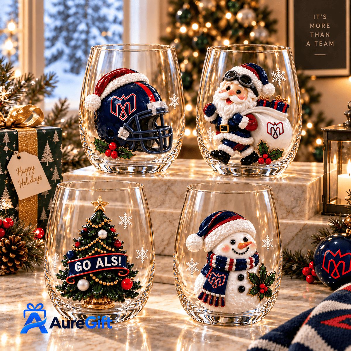 Montreal Alouettes CFL Christmas Personalized Stemless Glass Set 4 – Premium Limited Edition Gift for Fans