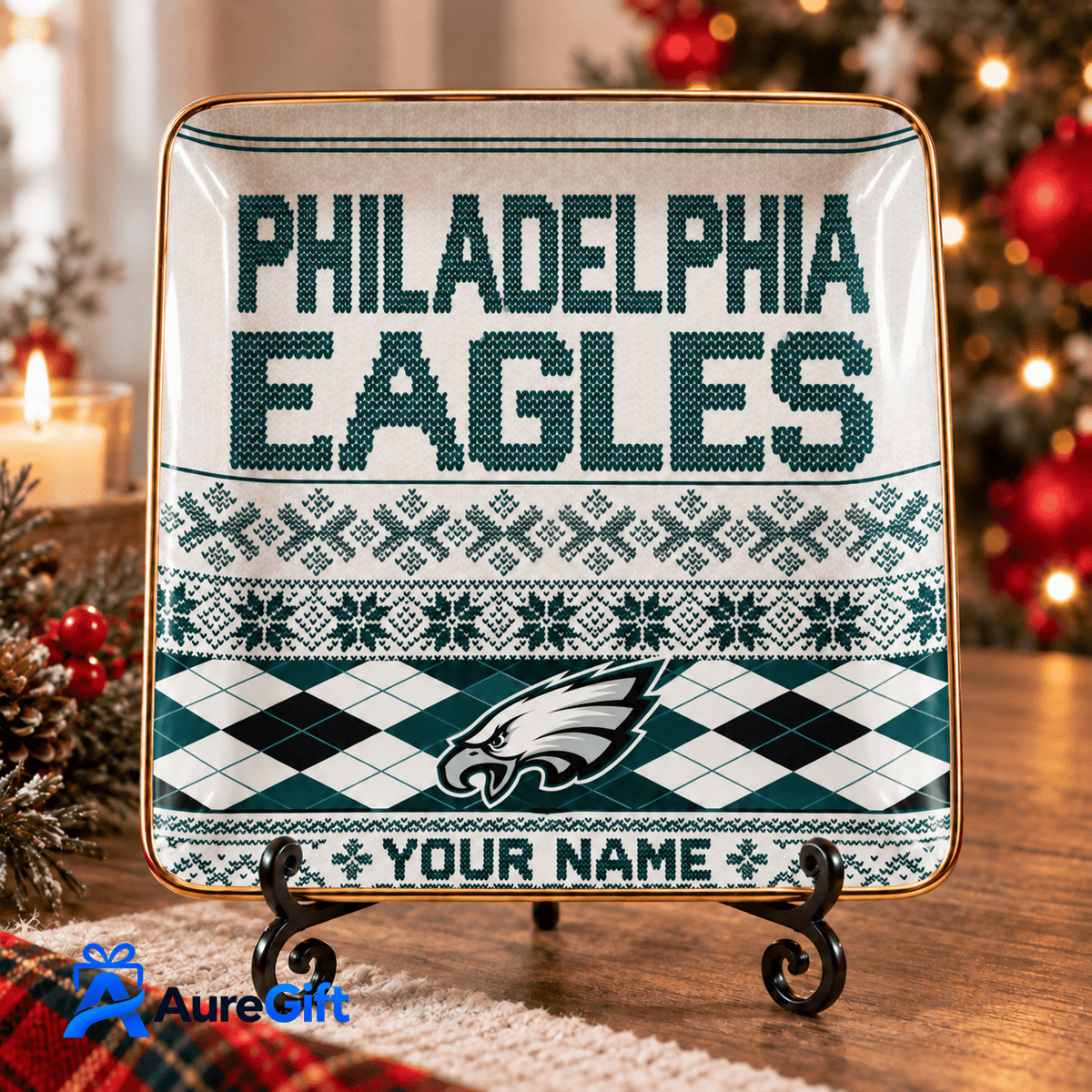 Philadelphia Eagles NFL ChristmasPersonalized Name Jewelry Dish Gift For Fans