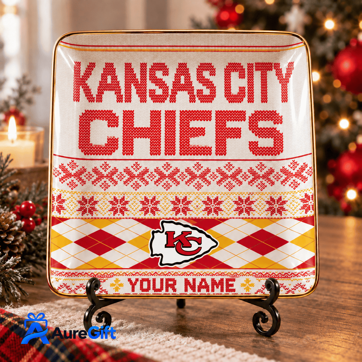 Kansas City Chiefs NFL ChristmasPersonalized Name Jewelry Dish Gift For Fans