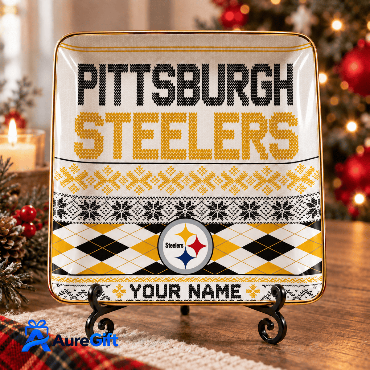 Pittsburgh Steelers NFL ChristmasPersonalized Name Jewelry Dish Gift For Fans