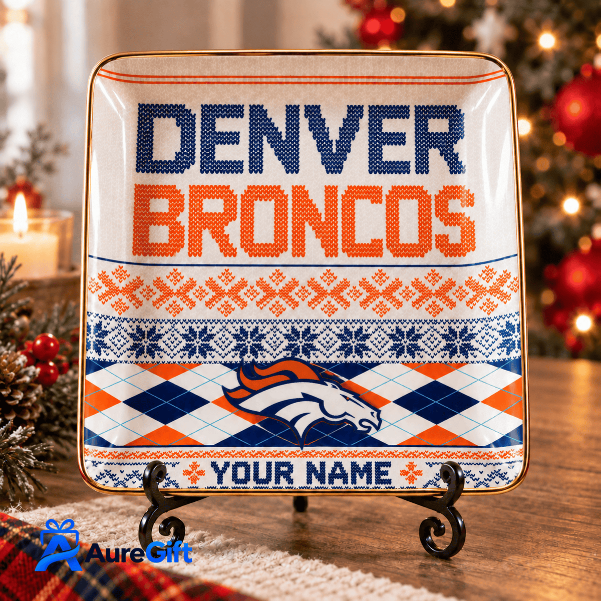 Denver Broncos NFL ChristmasPersonalized Name Jewelry Dish Gift For Fans