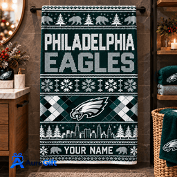 Philadelphia Eagles NFL Christmas Personalized Name Bath Towel Gift for Fans