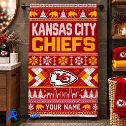 Kansas City Chiefs NFL Christmas Personalized Name Bath Towel Gift for Fans