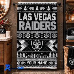 Las Vegas Raiders NFL Christmas Personalized Name Bath Towel Gift for Fans