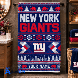 New York Giants NFL Christmas Personalized Name Bath Towel Gift for Fans