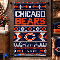 Chicago Bears NFL Christmas Personalized Name Bath Towel Gift for Fans