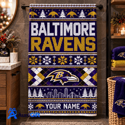 Baltimore Ravens NFL Christmas Personalized Name Bath Towel Gift for Fans