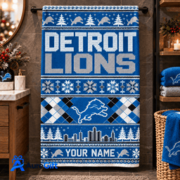 Detroit Lions NFL Christmas Personalized Name Bath Towel Gift for Fans