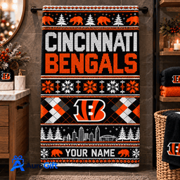 Cincinnati Bengals NFL Christmas Personalized Name Bath Towel Gift for Fans