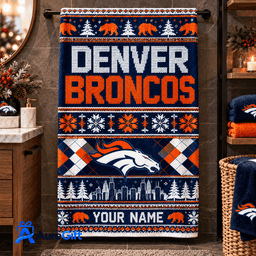 Denver Broncos NFL Christmas Personalized Name Bath Towel Gift for Fans