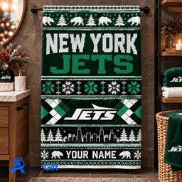 New York Jets NFL Christmas Personalized Name Bath Towel Gift for Fans