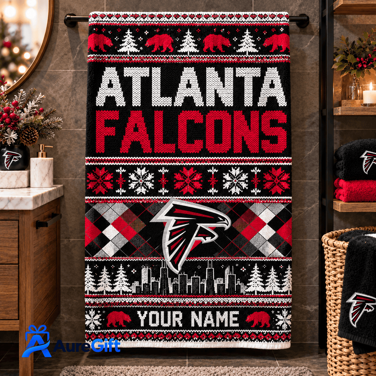 Atlanta Falcons NFL Christmas Personalized Name Bath Towel Gift for Fans