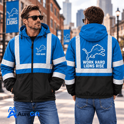 Detroit Lions NFL Work Personalized Name Winbreaker Jacket Gift for Fans