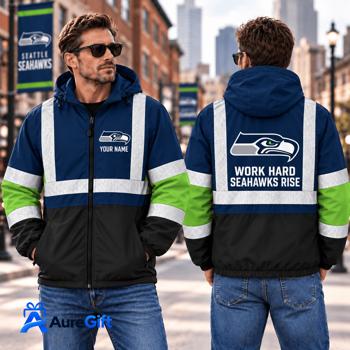 Seattle Seahawks NFL Work Personalized Name Winbreaker Jacket Gift for Fans