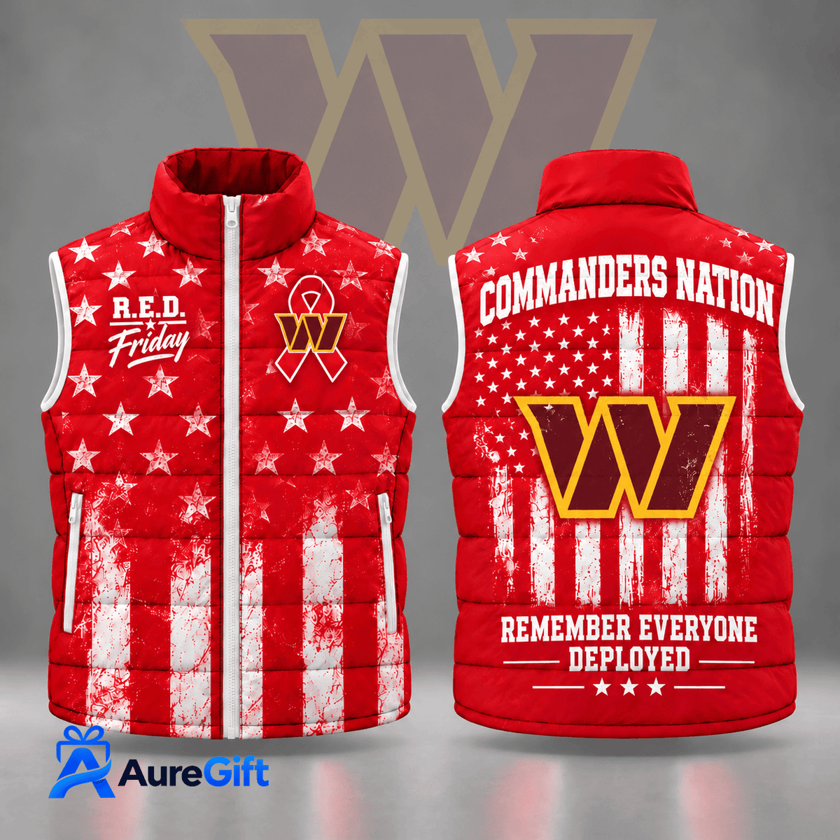 Washington Commanders | Premium NFL R.E.D. Friday Stars and Stripes Patriotic Tribute All Over Print Zip Up Puffer Vest NDN