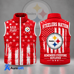 Pittsburgh Steelers | Premium NFL R.E.D. Friday Stars and Stripes Patriotic Tribute All Over Print Zip Up Puffer Vest NDN
