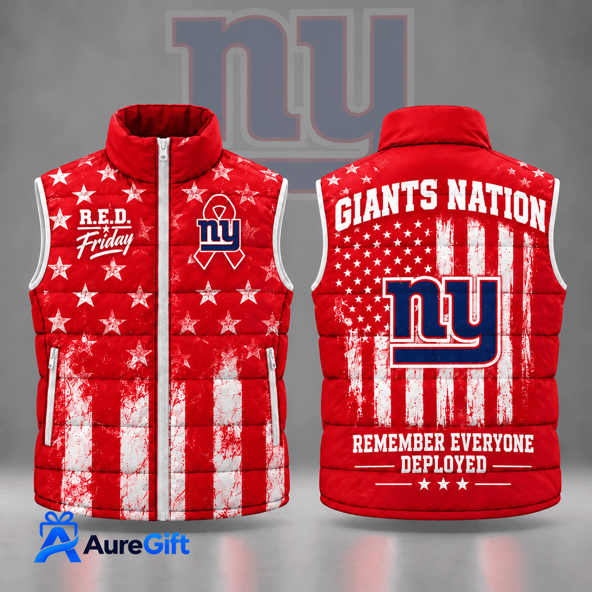 New York Giants | Premium NFL R.E.D. Friday Stars and Stripes Patriotic Tribute All Over Print Zip Up Puffer Vest NDN