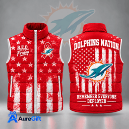 Miami Dolphins | Premium NFL R.E.D. Friday Stars and Stripes Patriotic Tribute All Over Print Zip Up Puffer Vest NDN