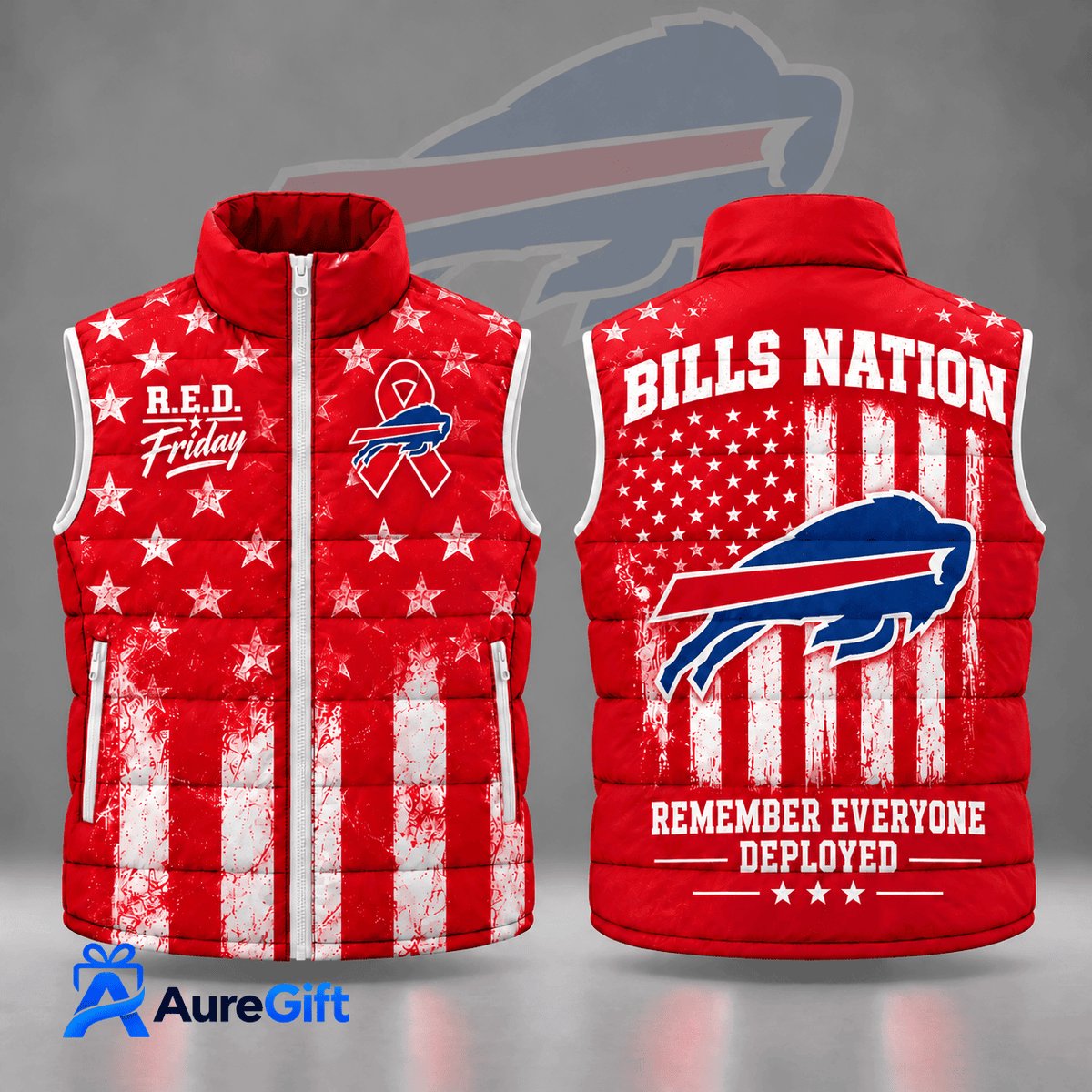 Buffalo Bills | Premium NFL R.E.D. Friday Stars and Stripes Patriotic Tribute All Over Print Zip Up Puffer Vest NDN