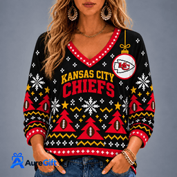 Kansas City Chiefs NFL Christmas Personalized Name Women V-neck Long Sleeves Gift for Fans