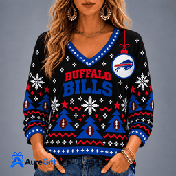 Buffalo Bills NFL Christmas Personalized Name Women V-neck Long Sleeves Gift for Fans