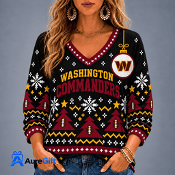 Washington Commanders NFL Christmas Personalized Name Women V-neck Long Sleeves Gift for Fans